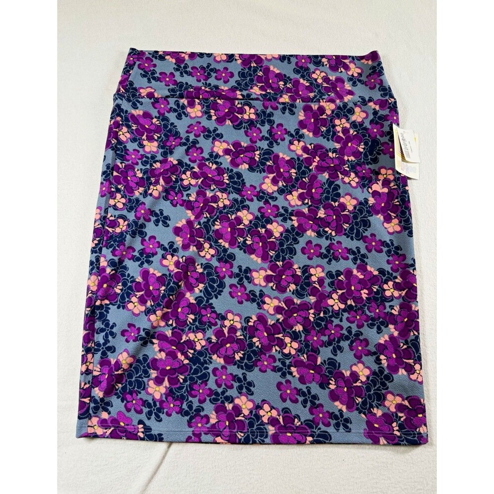 LuLaRoe Cassie Womens Pencil Skirt 2XL Gray Purple Floral Knit Stretch NEW 526